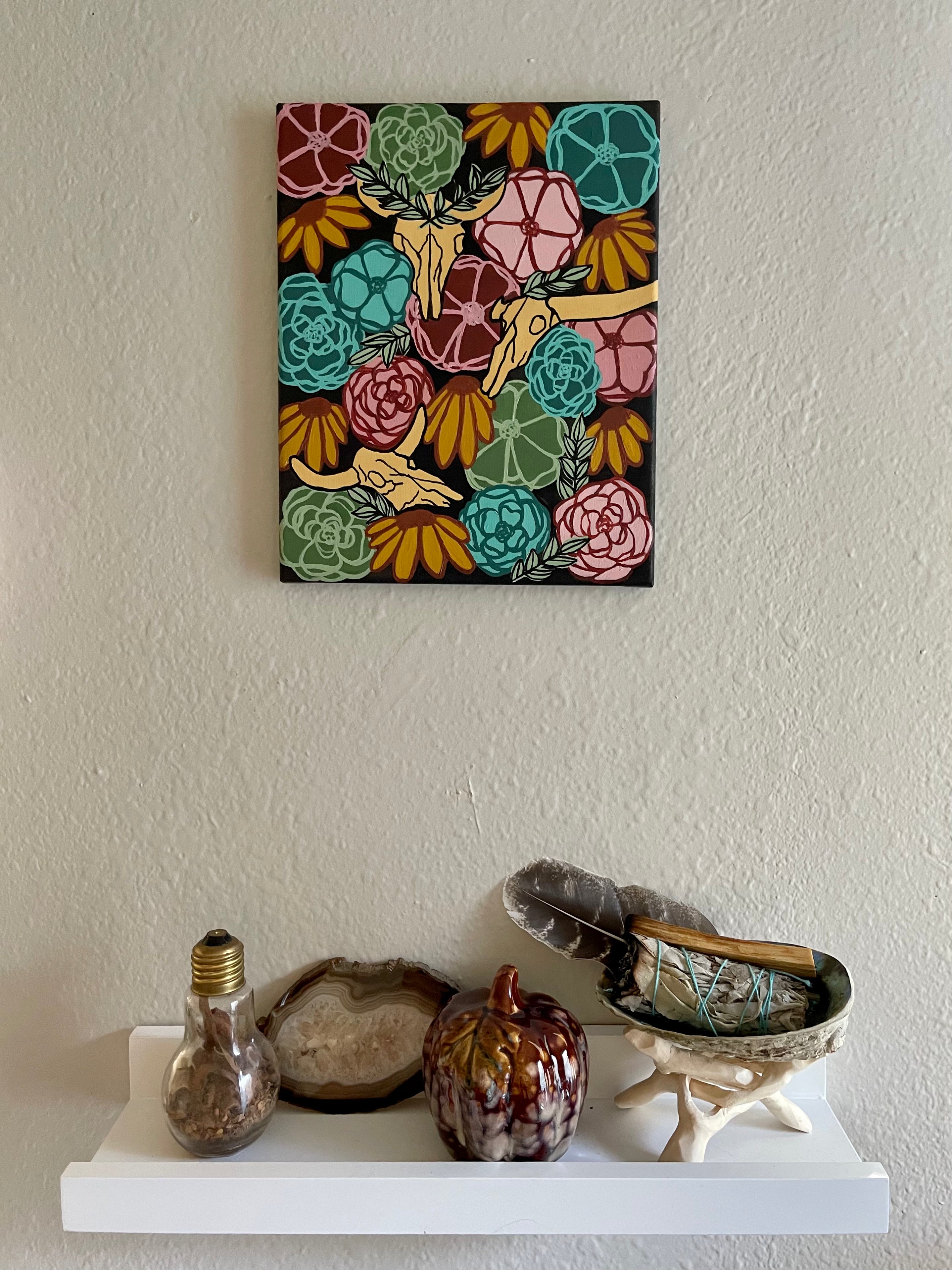 Floral Cow Skulls Original Painting