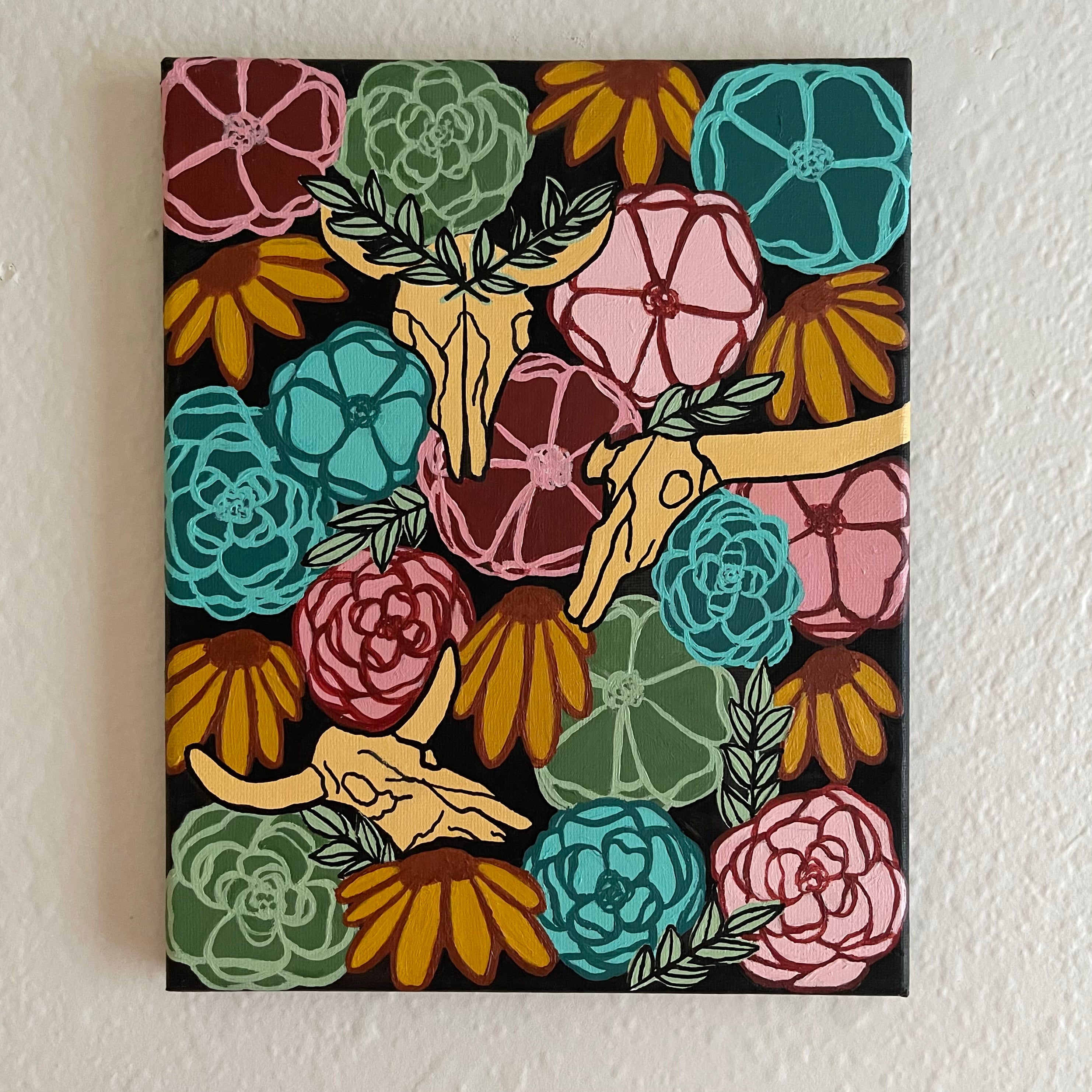 Floral Cow Skulls Original Painting